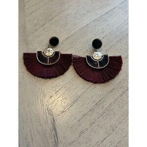 Fashion Bohemian Tassel Dangle Fringe Boho Maroon & Gold Earrings